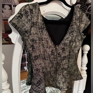 Design Lab Lord & Taylor Textured Black and White Blouse